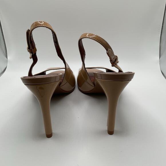 Cole Haan Shoes Heels Womens 8B Nude Tan Patent Leather Slingback Peep Toe - Picture 4 of 15